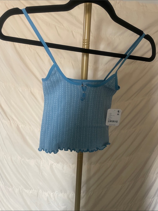 Intimately By Free People Tops - Women's Blissful Blue Ribbed Lace-Trim Spaghetti Strap Cami